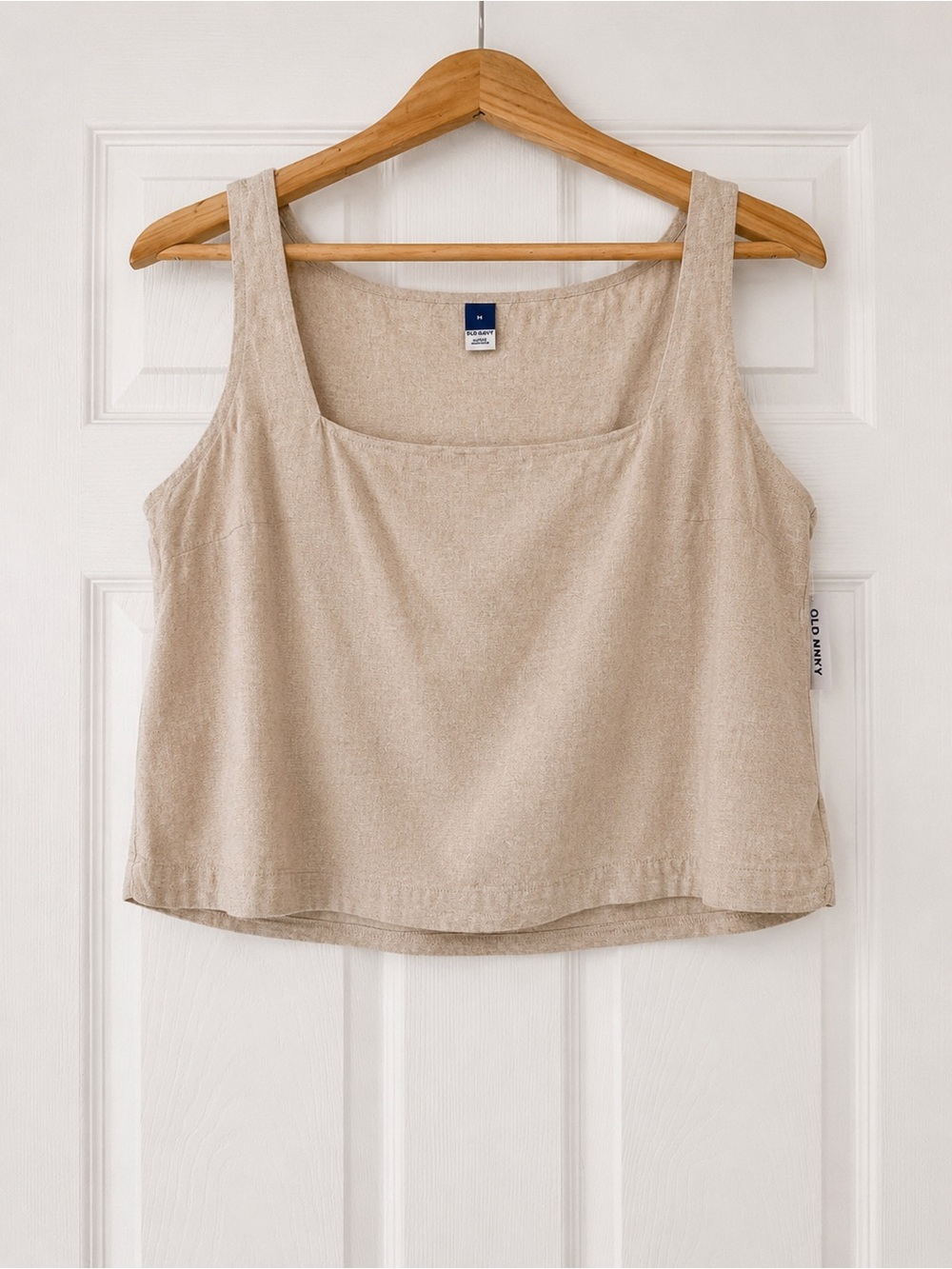 Old Navy Beige Square-Neck Cropped Linen Blend Tank Top